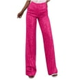thumbnail image 1 of safuny Women's Straight Wide Leg Pants for Women Summer Causal Solid Color Elastic High Waist Workout Vacation Trousers Loose Sequined Hot Pink M, 1 of 5