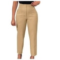 thumbnail image 1 of safuny Women's Suit Pants Straight Leg Pencil Pants Girls Teen Holiday Solid Color High Waist Trendy Trousers Casual Comfy Workout Streetwear Khaki L, 1 of 5