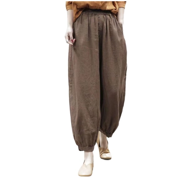 safuny Women's Sweatpants Jogger Pants Summer Clearance Breathable High Elastic Waist Trousers Solid Fashion Drawstring Leisure Comfy Relaxed Clothing Brown XL