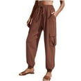 thumbnail image 1 of safuny Women's Sweatpants Trousers Cargos Joggers with Pocket Workout for Women Summer Solid Color Pants elastic High Waist Drawstring Workout Vacation Activewear Causal Brown M, 1 of 6