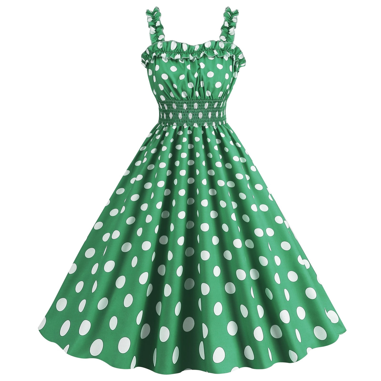 green spotty dress Retro Stage Green Daisy Print Tulle Dress main image 0