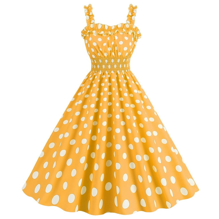 safuny Women's Tea Length A Line Dress Polka Dot Trendy Dresses