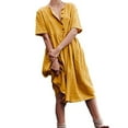 thumbnail image 1 of safuny Women's Tea Length Cotton Linen Dress Clearance Solid Vacation Fashion 3/4 Sleeves Winter Autumn Dress Boat Neck Elegant Leisure Comfy Yellow XXL, 1 of 5