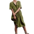 thumbnail image 1 of safuny Women's Tea Length Cotton Linen Dress Solid Vacation Fashion 3/4 Sleeves Winter Autumn Dress Boat Neck Elegant Leisure Comfy Green XXXL, 1 of 5