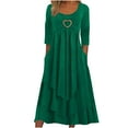thumbnail image 1 of safuny Women's Tea Length A Line Dress Solid Heart Shape Button Winter Vacation 3/4 Sleeves Autumn Dress Scoop Neck Fashion Pleated Tiered Elegant Green XXL, 1 of 5