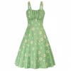 safuny Women's Tea Length A Line Dress Solid Color Ruched Sleeveless Summer Sundress Boho Beach Square Neck Elegant Casual Party Flowy High Waisted Fashion Retro Clearance Green XL