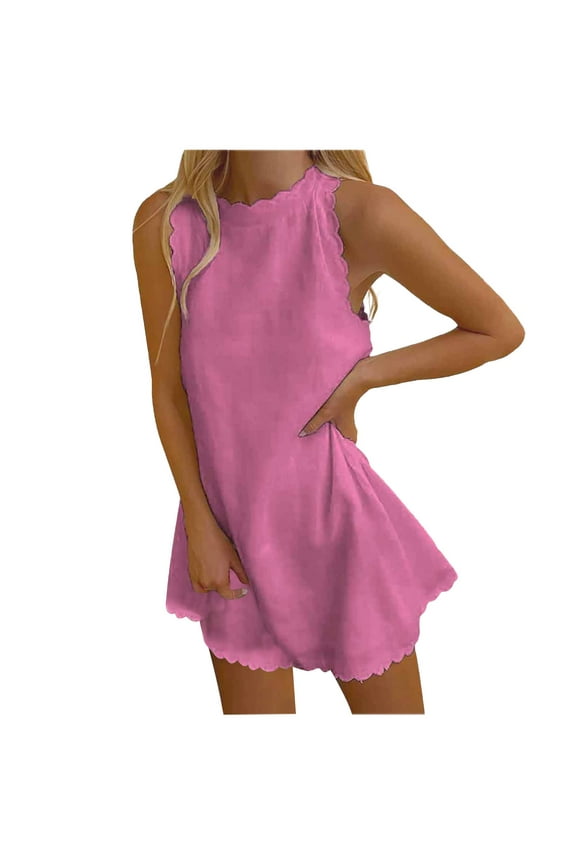 Women's Tea Length Loose Dress Solid Color Holiday Elegant Cocktail Wedding Evening Party Ruffle Sleeve Crew Neck Trendy Dresses