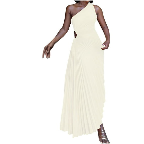 safuny Women's Tea Length Loose Dress Solid Color Holiday Elegant Cocktail Wedding Evening Party Sleeveless Crew Neck Trendy Dresses White