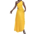 thumbnail image 1 of safuny Women's Tea Length Loose Dress Solid Color Holiday Elegant Cocktail Wedding Evening Party Sleeveless Crew Neck Trendy Dresses Yellow, 1 of 6