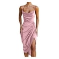 thumbnail image 1 of safuny Women's Tea Length Straight Dress Silk Solid Satin Pleated Trendy Dresses Sleeveless Elegant Cocktail Wedding Evening Party Holiday Pink, 1 of 8
