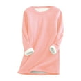 thumbnail image 1 of safuny Women's Thick Soft Fleece Basic Pullover Holiday Trendy Outwear Solid Color Long Sleeve Shirts Round Neck Tops Casual Comfy Winter Slim Pink L, 1 of 7