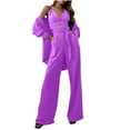 thumbnail image 1 of safuny Women's Three Piece Set Comfy Casual Plus Size Suit For Girlfriend Wife Daughter Lapel Dressy Long Sleeve Solid Col Purple XXL, 1 of 6
