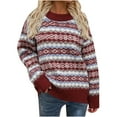 thumbnail image 1 of safuny Women's Top Plus Size T-Shirts For Girlfriend Wife Daughter Round Neck Long Sleeve Argyle Graphic Winter Warm Sweater Comfy Casual Dressy Loose Pullover Blouse Red S, 1 of 4