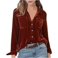thumbnail image 1 of safuny Women's Top Retro Gold Velvet Comfy Casual Solid Color Plus Size T-Shirts for Girlfriend Wife Daughter Dressy Loose Pullover Blouse Long Sleeve V-Neck Red XL, 1 of 3