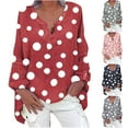 thumbnail image 1 of safuny Women's Top V-Neck Tunic Top Swing Hem Long Top Comfy Casual Long Sleeve Polka Dots Plus Size Blouses Shirts Sets for Girlfriend Wife Daughter Dressy Loose Pullover Red M, 1 of 5