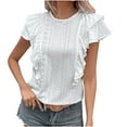 thumbnail image 1 of safuny Women's Trendy Babydoll Tops Solid Elegant Tops Puff Sleeve Tees V Neck Shirts Button Eyelet Vintage Clothing Fashion Summer White L, 1 of 8