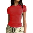 thumbnail image 1 of safuny Women's Trendy Basic Tops Solid Tops Short Sleeve Tees Crew Neck Shirts Comfy Slim Vintage Clothing Fashion Summer Red M, 1 of 8