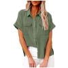 thumbnail image 1 of safuny Women's Trendy Casual Tees Clearance Solid Tops Short Sleeve Tees Lapel V-Neck Shirts Button Pocket Blouse Vintage Clothing 2024 Fashion Summer Green XL, 1 of 8
