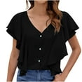 thumbnail image 1 of safuny Women's Trendy Loose Basic Tops Clearance Solid Tops Ruffle Sleeve Tees Notch Neck Shirts Elegant Casual Vintage Clothing 2024 Fashion Summer Black L, 1 of 8