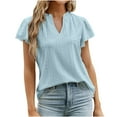 thumbnail image 1 of safuny Women's Trendy Loose Basic Tops Solid Tops Ruffle Sleeve Tees V Neck Shirts Eyelet Casual Vintage Clothing Fashion Summer Light BlueXL Light Blue XL, 1 of 9