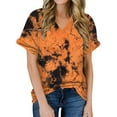 thumbnail image 1 of safuny Women's Trendy Loose Basic Tops Clearance Tie Dye Printed Tops Short Sleeve Tees V Neck Shirts Leisure Comfy Vintage Clothing 2024 Fashion Summer Orange XXL, 1 of 4