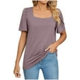 thumbnail image 1 of safuny Women's Trendy Loose Basic Tops Solid Tops Short Sleeve Tees Square Neck Shirts Pleated Vintage Clothing Fashion Summer Gray XXL, 1 of 6