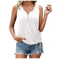 thumbnail image 1 of safuny Women's Trendy Loose Basic Vest Solid String Tops Sleeveless Tees Round Neck Shirts Button Leisure Vintage Clothing Fashion Summer White L, 1 of 7