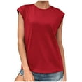 thumbnail image 1 of safuny Women's Trendy Loose Basic Vest Solid Tops Sleeveless Tees Crew Neck Shirts Leisure Comfy Vintage Clothing Fashion Summer Red L, 1 of 4