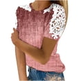 thumbnail image 1 of safuny Women's Trendy Loose Lace Raglan Tops Clearance Solid Tops Short Sleeve Tees Round Neck Shirts Vintage Clothing 2024 Fashion Summer Pink, 1 of 4