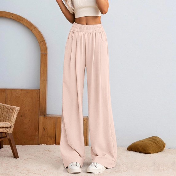TYGHBN Women's Casual Pants High Waist Wide Leg Loose Fit Comfortable Elastic Waist Pants for Daily Wear Vacation Spring Summer Fall Dress Pants for Women Business Casual Tall Pants for Womens Women