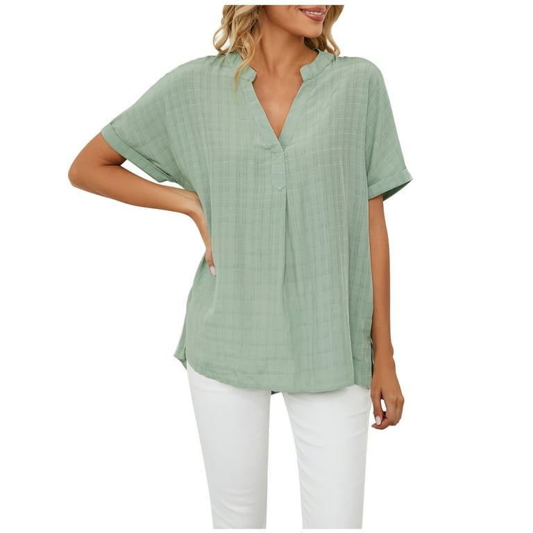 safuny Women’s Trendy Loose Tops Clearance Solid Tops Short Sleeve