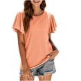 thumbnail image 1 of safuny Women's Trendy Loose Tops Clearance Summer Sale Clothing Trendy Tees Solid Ruffle Sleeve Shirts Round Neck Pullover Eyelet Elegant Casual Orange S, 1 of 7