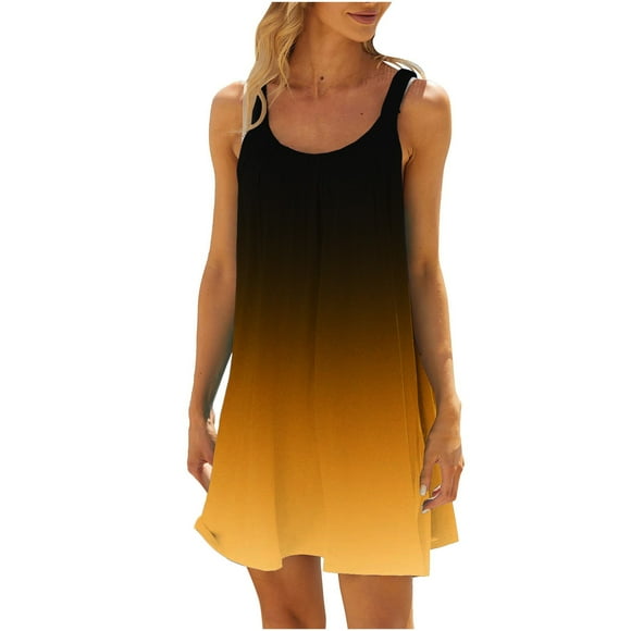 safuny Women's Trendy Mini Loose Sundress Tie Dye Print Sleeveless Round Neck Dress Elegant Beach Leisure Retro Holiday Clothing Fashion Summer Clearance Multi-color S