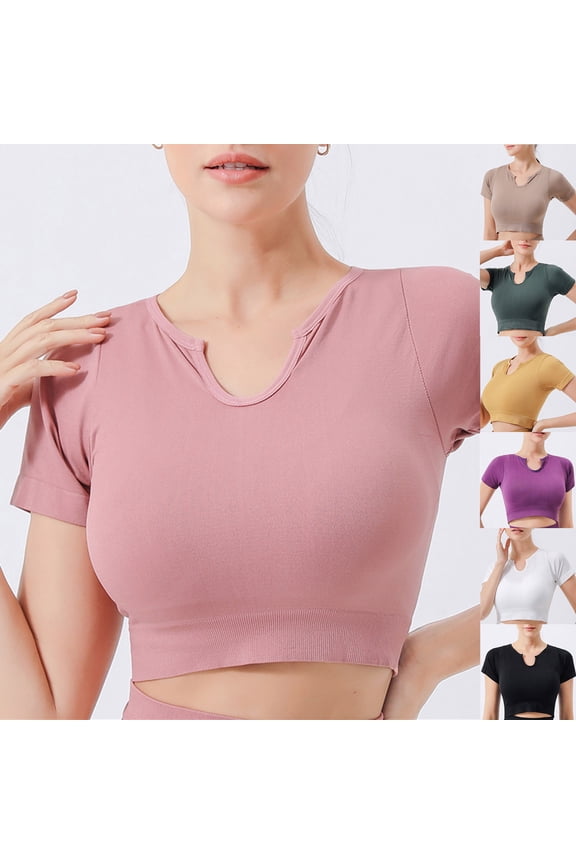 Women's Trendy Slim Basic Tops Solid Tops Short Sleeve Tees Round Neck Shirts Show Belly Vintage Clothing Fashion Summer Black L