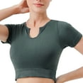 thumbnail image 1 of safuny Women's Trendy Slim Basic Tops Solid Tops Short Sleeve Tees Round Neck Shirts Show Belly Vintage Clothing Fashion Summer Green L, 1 of 3