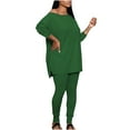 thumbnail image 1 of safuny Women's Two Piece Set Long Sleeve Plus Size Suit For Girlfriend Wife Daughter Dressy Comfy Casual Solid Color Crewneck Green L, 1 of 8