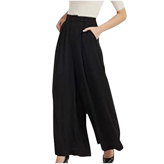 safuny Women's Wide Leg Loose Pants Girls Teen Relaxed Solid Color High Rise Trousers Casual Comfy Daily Trendy Black L