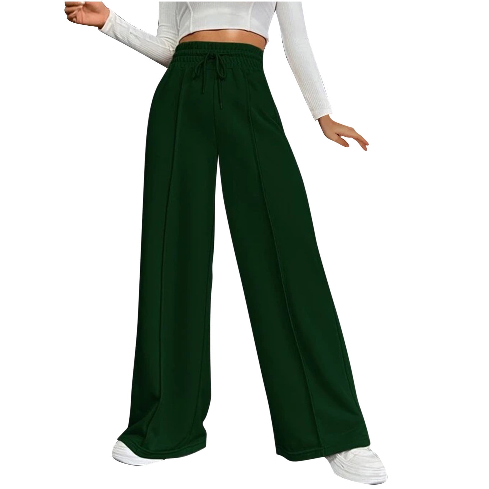 Fashion (Green)Happylisa Women Pants Wide Leg Loose Baggy Ladies Sweatpants  Low Waist Chic Hot Streetwear Trousers Joggers Die Hose P03 DOU