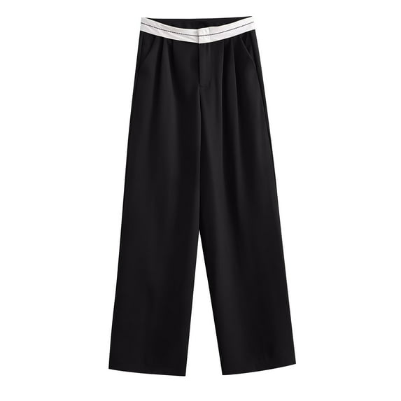 safuny Women's Wide Leg Loose Pants Teen High Waist Girls Fashion Relaxed Casual Comfy Daily Trousers Solid Color Black S