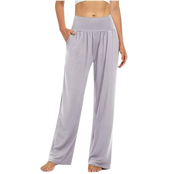 safuny Women's Wide Leg Loose Pants Yoga Trendy Trousers Solid Color Girls Teen Holiday Casual Comfy Daily High Waist Gray