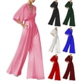 thumbnail image 1 of safuny Women's Wide Leg Slim Elegant Summer Jumpsuits Half Sleeve V Neck Solid Color Teen Relaxed Girls Trousers Casual Comfy Daily Fashion Black S, 1 of 6