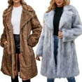 thumbnail image 1 of safuny Women's Winter Soft Fleece Coat Faux Furry Long Jacket Long Sleeve Solid Color Trendy Outwear Fall Turn Down Collar Vintage Casual Elegant Warm Holiday Brown S, 1 of 7
