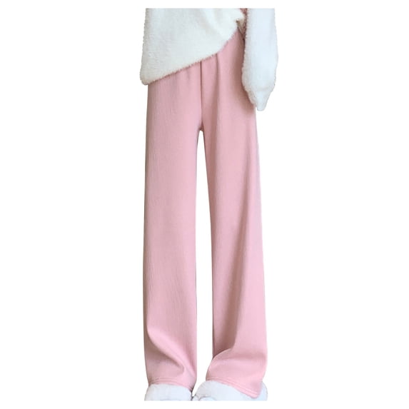 safuny Women's Winter Thick Fleece Outside Wide Leg Pants Holiday Clearance Girls Teen Solid Color High Waist Casual Comfy Workout Streetwear Trendy Trousers Pink XXL