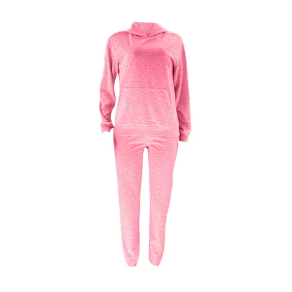 safuny Women's Workout Sets Daily Outfits 2Pc Tracksuit Elastic Waist Pants Fashion Spring Solid Drawstring Fall Casual Relaxed Long Sleeve Hooded Sweatshirts Pocket Hot Pink S