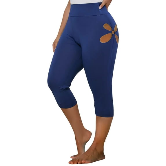 safuny Women's Yoga Legging Capri Pants Fall Graphic Solid Color Relaxed High Waist Trousers Running Sports Stretch Girls Trendy Blue XXXL