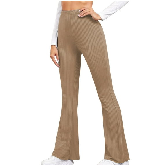 safuny Women's Yoga Legging Flared Pants Casual Comfy Stretchy Sports Solid Color Girls Teen Relaxed High Rise Trendy Trousers Brown M