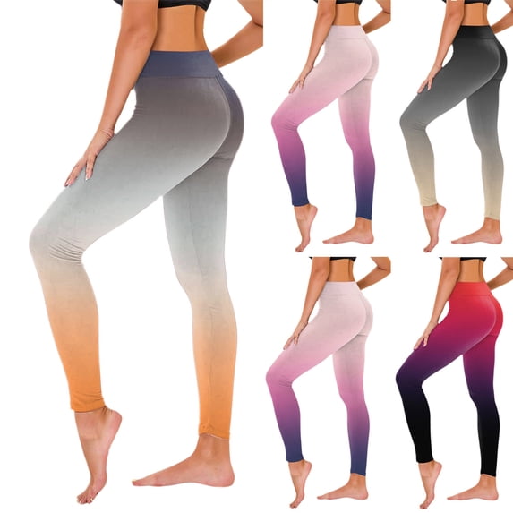 safuny Women's Yoga Legging Pants Fall High Waist Trousers Running Sports Stretch Trendy Girls Gradient Color Block Relaxed Gray M