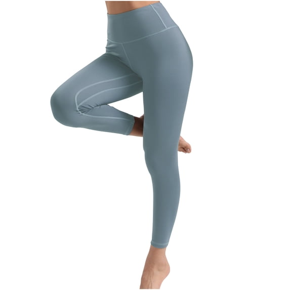 safuny Women's Yoga Legging Pants Fall Running Sports Stretch High Waist Trendy Trousers Solid Girls Relaxed Light Blue M