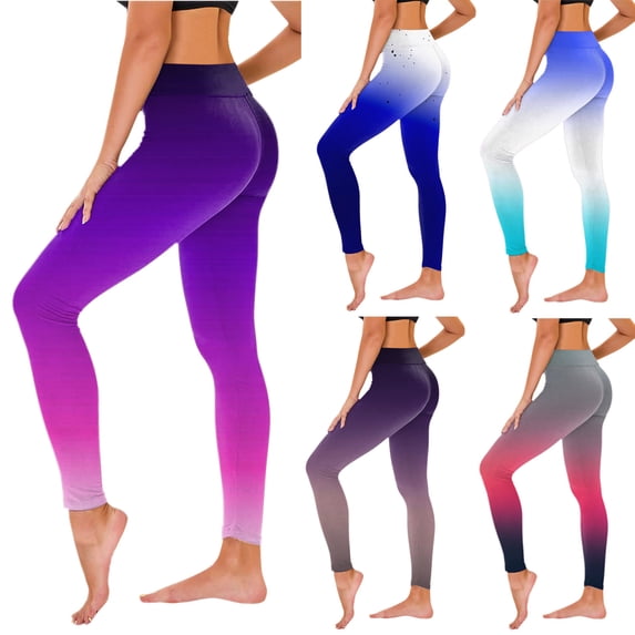 safuny Women's Yoga Legging Pants Fall Trousers Trendy Girls Gradient Color Block Relaxed High Waist Running Sports Stretch Blue M