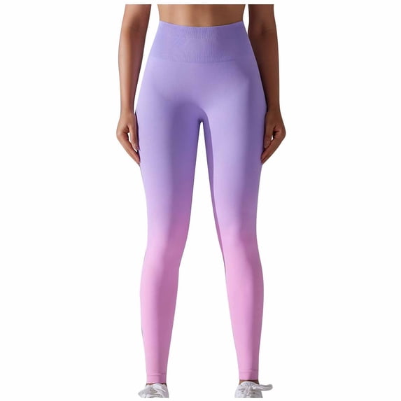 safuny Women's Yoga Legging Pants Fall Trousers Trendy Girls Gradient Color Block Relaxed High Waist Running Sports Stretch Purple L